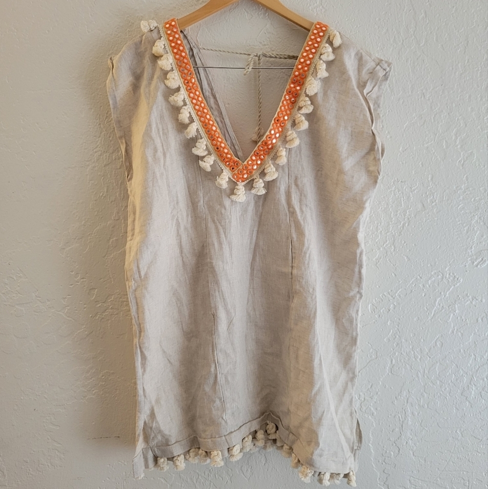 OndadeMar Linen Embellished Tunic NWT Large